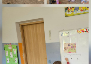 kolaż z trzech zdjęć na których dzieci pracują przy tablicy