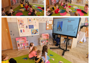 dzieci oglądają prezentacje multimedialną