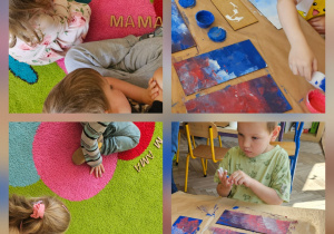 dzieci wykonują tabliczkę z napisem mama, tata