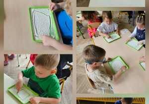 dzieci rysują palcem po mące